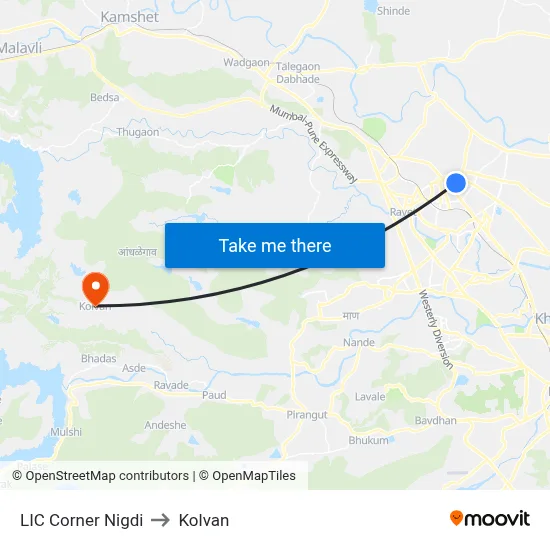 LIC Corner Nigdi to Kolvan map