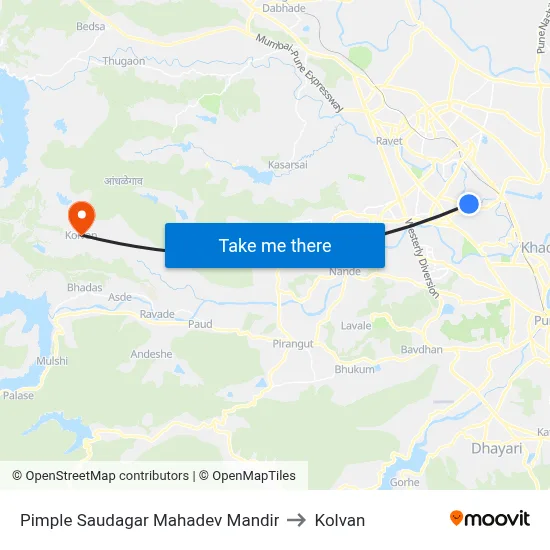 Pimple Saudagar Mahadev Mandir to Kolvan map