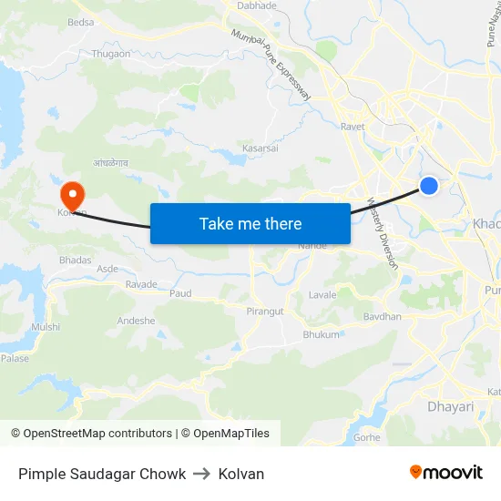 Pimple Saudagar Chowk to Kolvan map