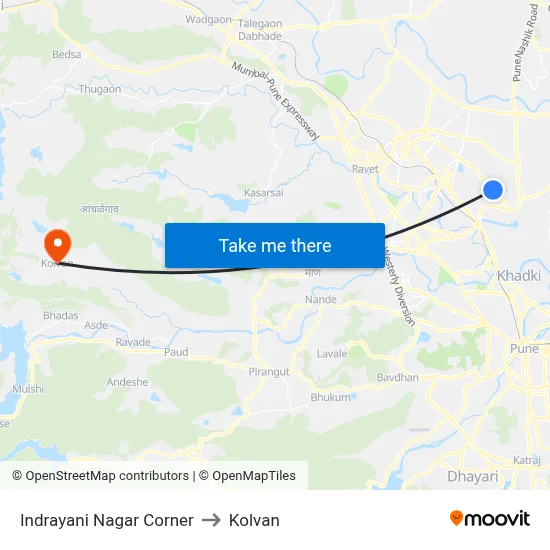 Indrayani Nagar Corner to Kolvan map