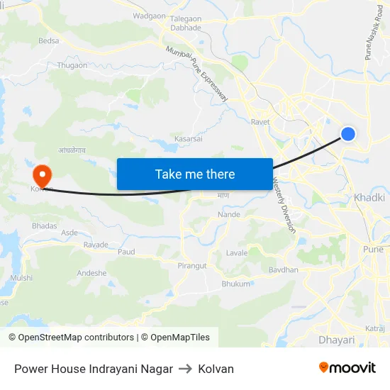 Power House Indrayani Nagar to Kolvan map