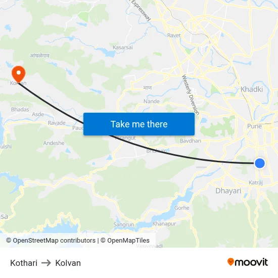 Kothari to Kolvan map