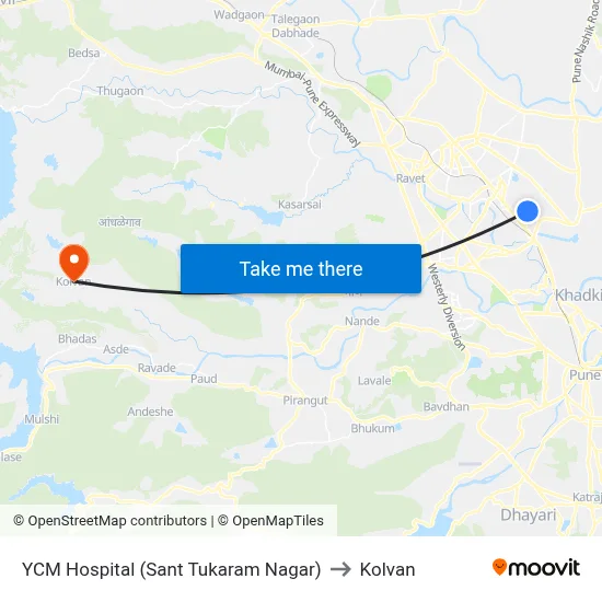 YCM Hospital (Sant Tukaram Nagar) to Kolvan map
