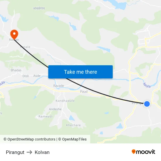Pirangut to Kolvan map
