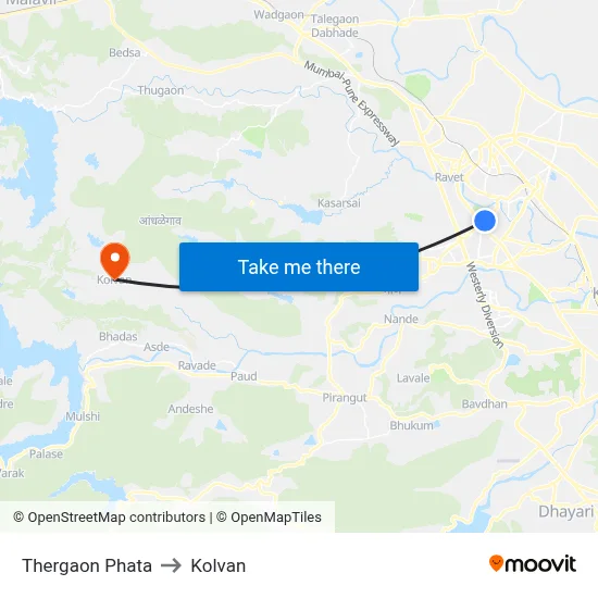 Thergaon Phata to Kolvan map