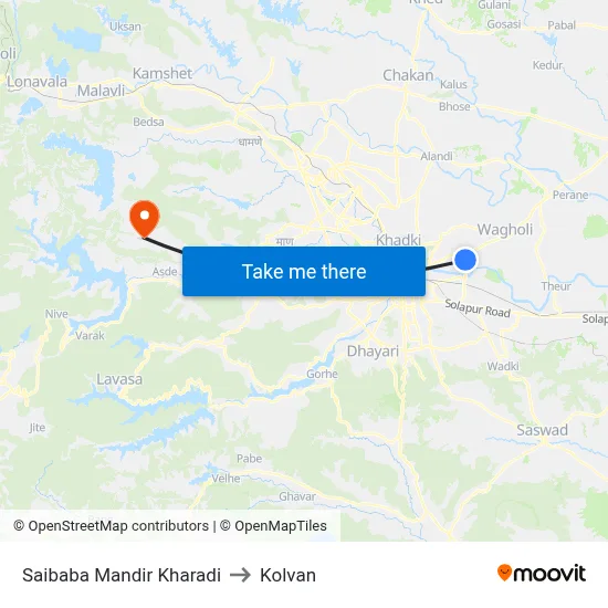 Saibaba Mandir Kharadi to Kolvan map
