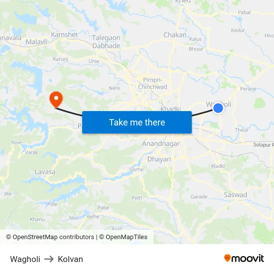Wagholi to Kolvan map