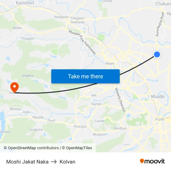 Moshi Jakat Naka to Kolvan map