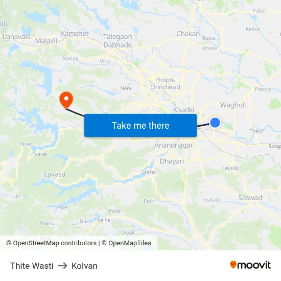 Thite Wasti to Kolvan map