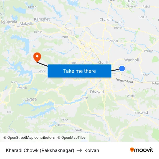 Kharadi Chowk (Rakshaknagar) to Kolvan map