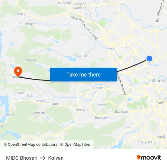 MIDC Bhosari to Kolvan map