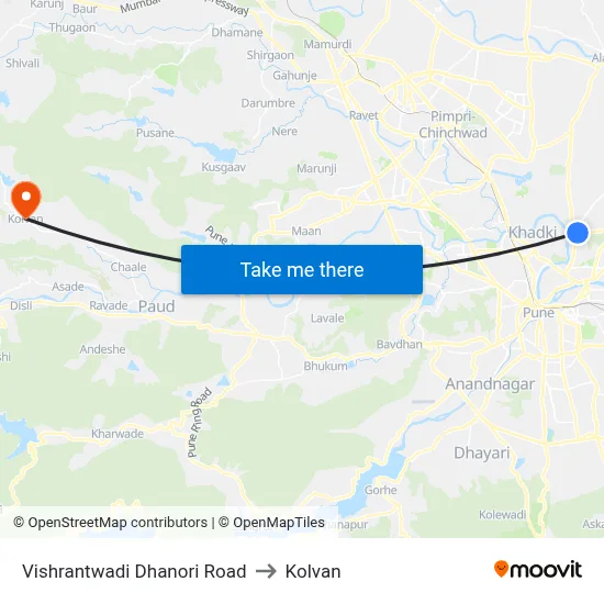 Vishrantwadi Dhanori Road to Kolvan map