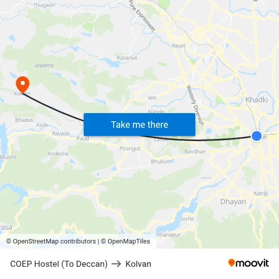 COEP Hostel (To Deccan) to Kolvan map