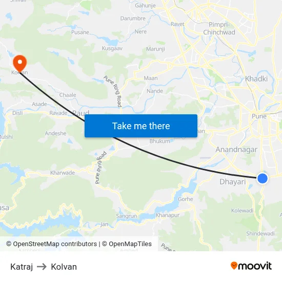 Katraj to Kolvan map