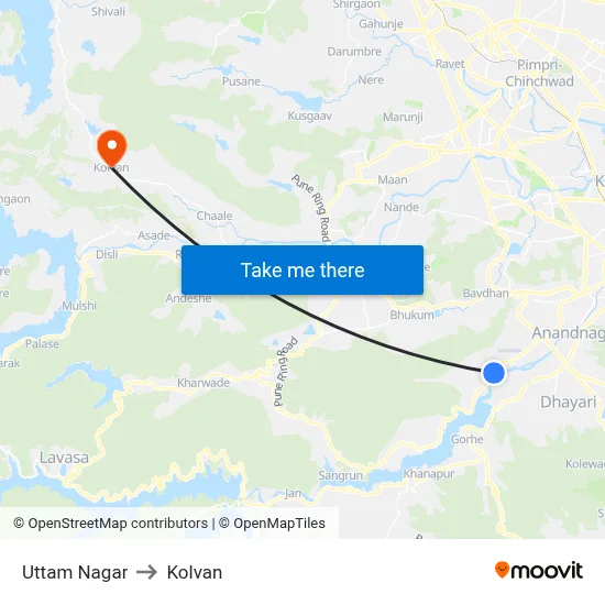 Uttam Nagar to Kolvan map