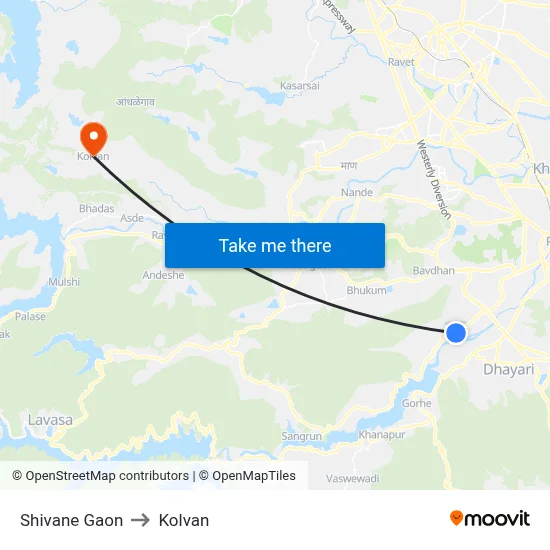 Shivane Gaon to Kolvan map