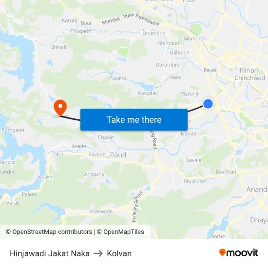 Hinjawadi Jakat Naka to Kolvan map