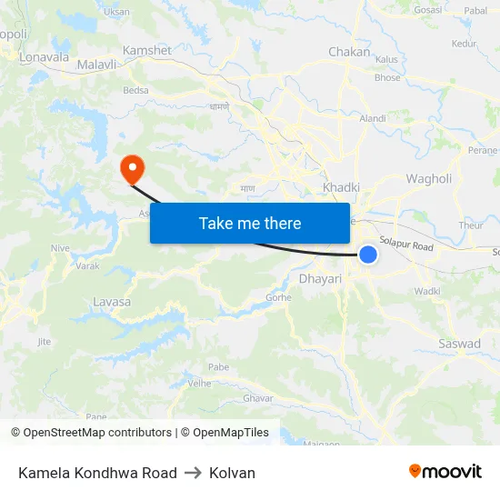 Kamela Kondhwa Road to Kolvan map