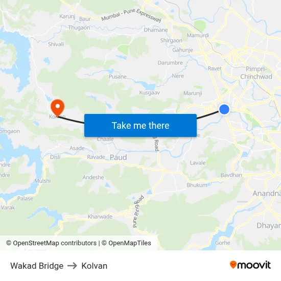 Wakad Bridge to Kolvan map