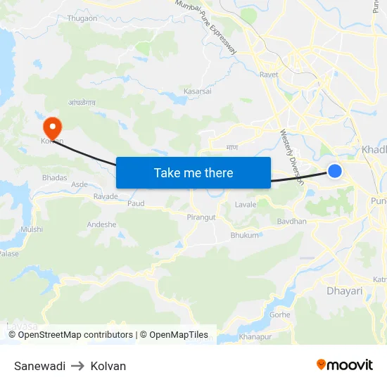 Sanewadi to Kolvan map