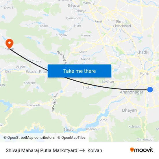 Shivaji Maharaj Putla Marketyard to Kolvan map