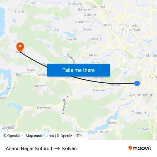 Anand Nagar Kothrud to Kolvan map
