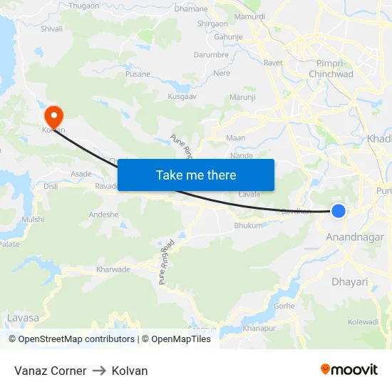 Vanaz Corner to Kolvan map