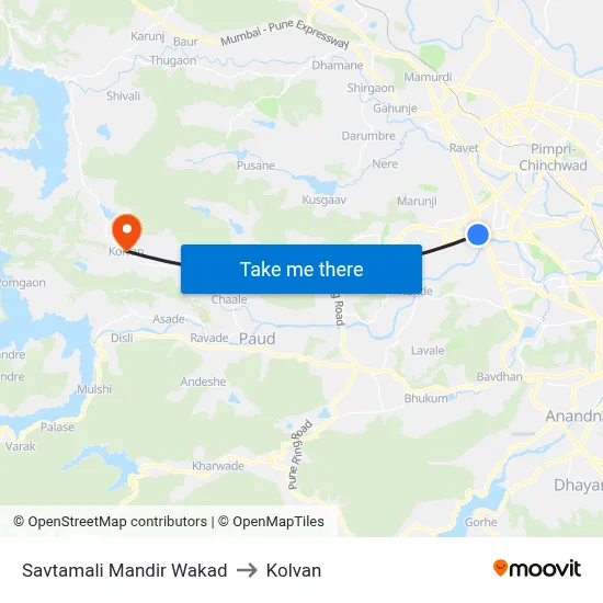 Savtamali Mandir Wakad to Kolvan map