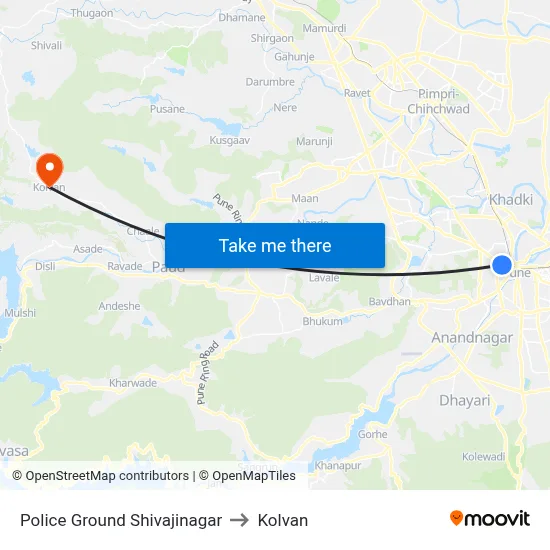 Police Ground Shivajinagar to Kolvan map
