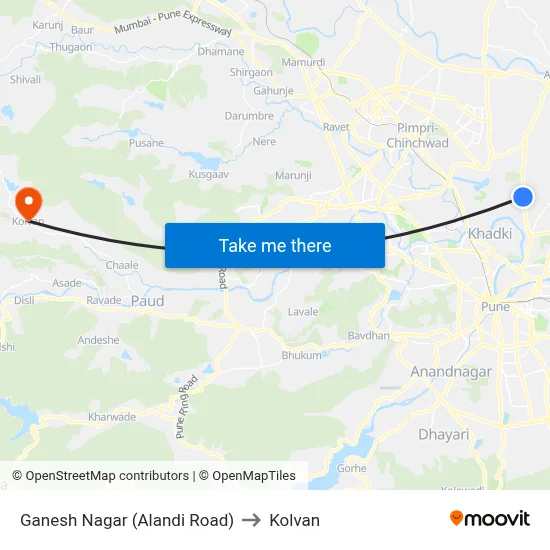 Ganesh Nagar (Alandi Road) to Kolvan map