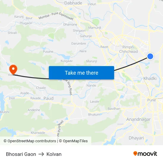 Bhosari Gaon to Kolvan map