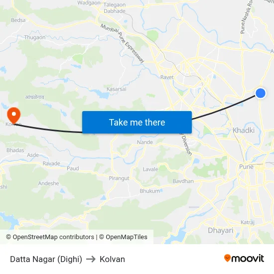 Datta Nagar (Dighi) to Kolvan map