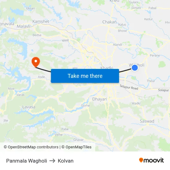 Panmala Wagholi to Kolvan map