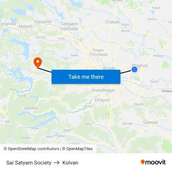 Sai Satyam Society to Kolvan map