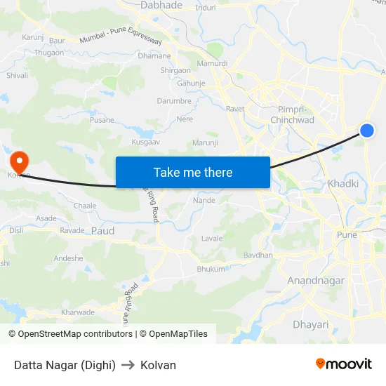 Datta Nagar (Dighi) to Kolvan map