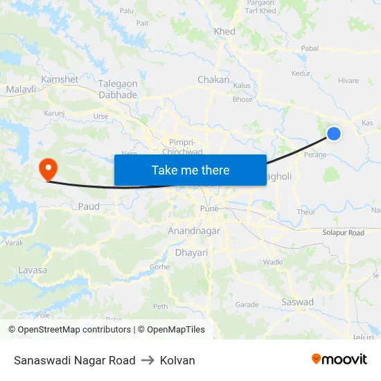 Sanaswadi Nagar Road to Kolvan map