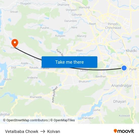 Vetalbaba Chowk to Kolvan map