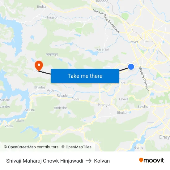 Shivaji Maharaj Chowk Hinjawadi to Kolvan map