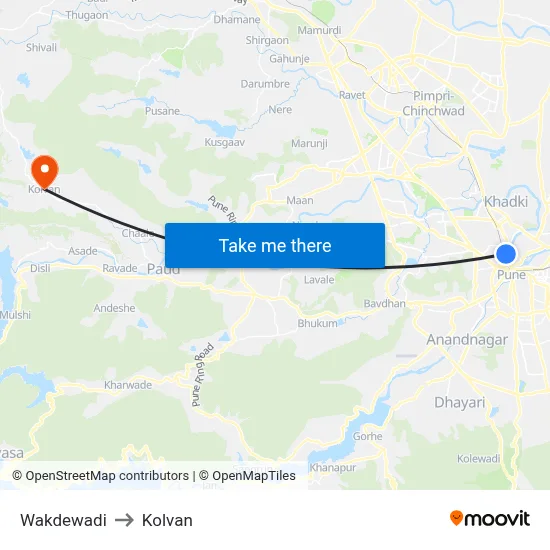 Wakdewadi to Kolvan map