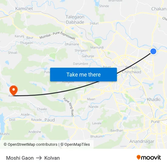Moshi Gaon to Kolvan map
