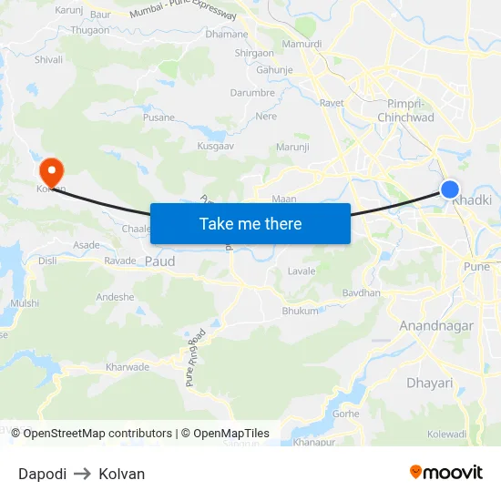 Dapodi to Kolvan map