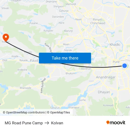MG Road Pune Camp to Kolvan map