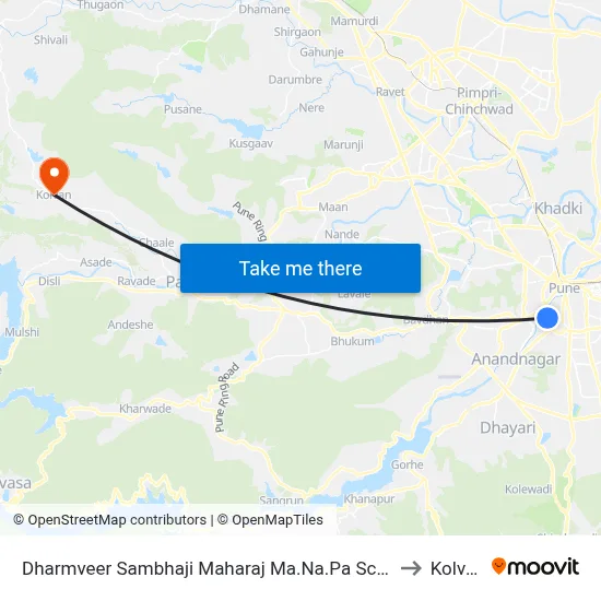 Dharmveer Sambhaji Maharaj Ma.Na.Pa School to Kolvan map