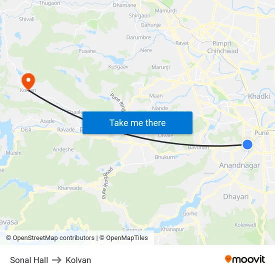 Sonal Hall to Kolvan map