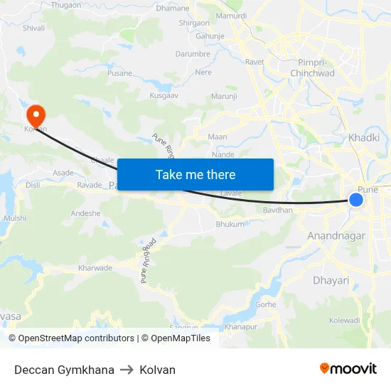 Deccan Gymkhana to Kolvan map