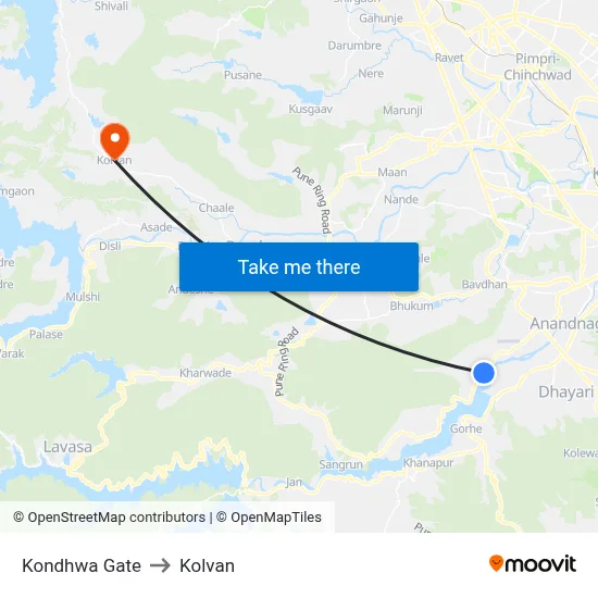 Kondhwa Gate to Kolvan map