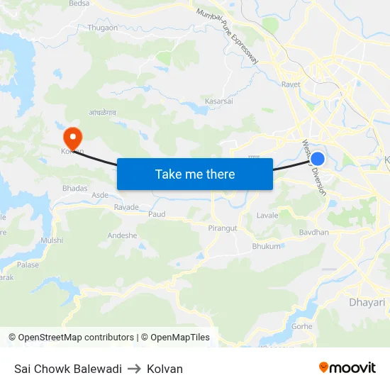 Sai Chowk Balewadi to Kolvan map