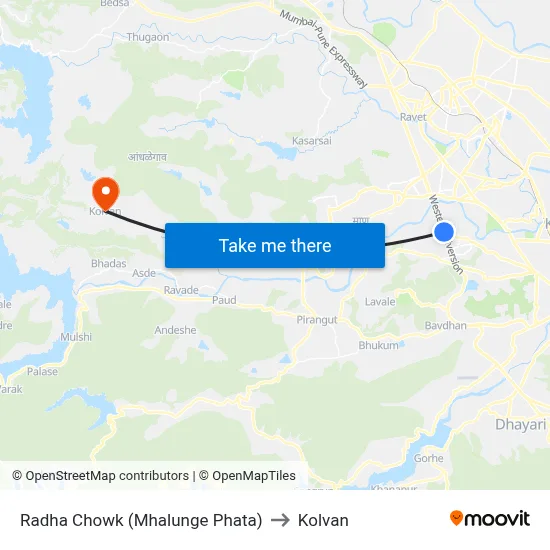 Radha Chowk (Mhalunge Phata) to Kolvan map