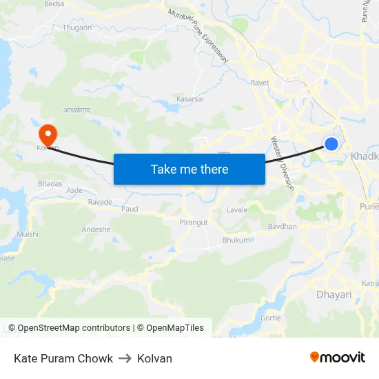 Kate Puram Chowk to Kolvan map