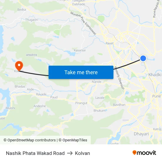 Nashik Phata Wakad Road to Kolvan map
